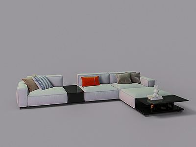 3d布艺L型多人沙发模型