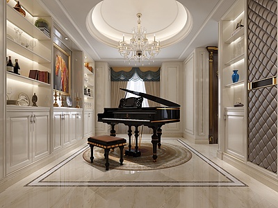 3d欧式古典休闲娱乐室钢琴房模型