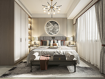 3d新中式家居卧室模型