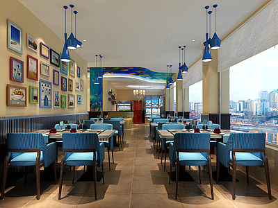 3d地中海自助餐厅模型