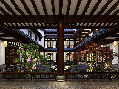 3d新中式居家庭院模型