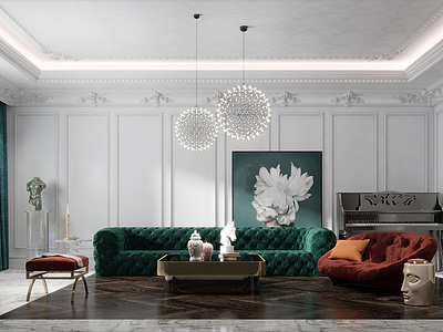 3d法式轻奢客厅沙发茶几模型