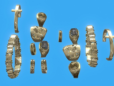 黄金首饰金戒指金手镯3d模型