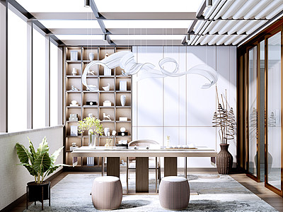3d新中式阳光房茶室模型
