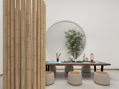 3d新中式茶室竹子模型