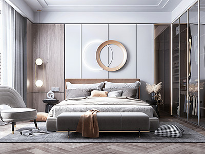 轻奢卧室双人床衣柜3d模型