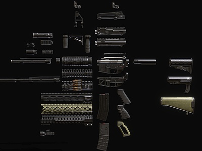 3d现代步枪步枪零件模型
