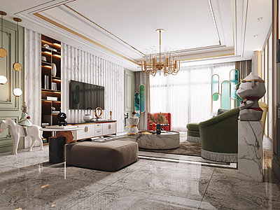 3d客厅沙发茶几组合饰品模型
