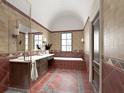 3d美式卫生间浴室柜浴缸模型