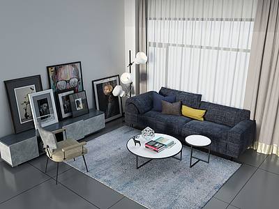 3d简约客厅沙发电视模型