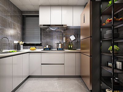 3d厨房置物架单开门冰箱模型