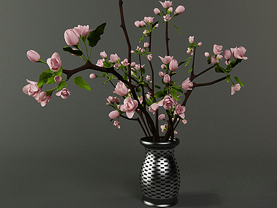 3d海棠花盆景模型