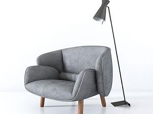 3d现代单人沙发落地灯组合模型
