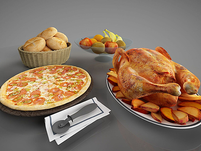 食物烤鸡披萨面包模型3d模型