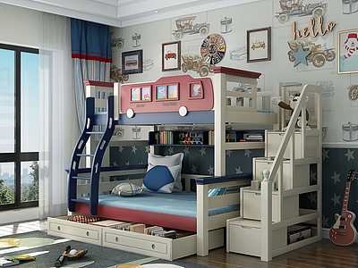 3d地中海风格儿童高低床模型
