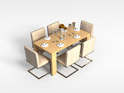 3d现代家庭餐桌椅模型