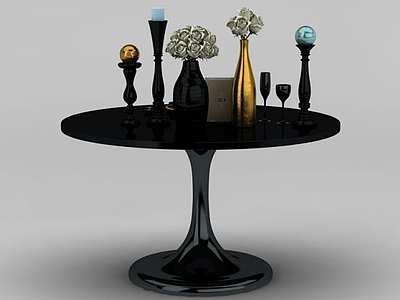 3d现代黑色圆餐桌模型