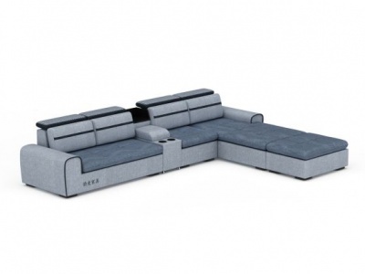 3d精品蓝色布艺组合沙发模型