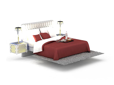 3d现代白色软包双人床免费模型