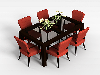 3d玻璃台面餐桌椅模型