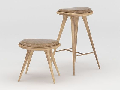 时尚木质吧椅3d模型