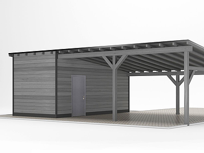 3d现代搭建木停车棚模型