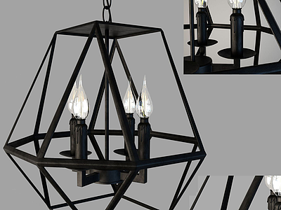 3d现代灯笼式蜡烛吊灯模型