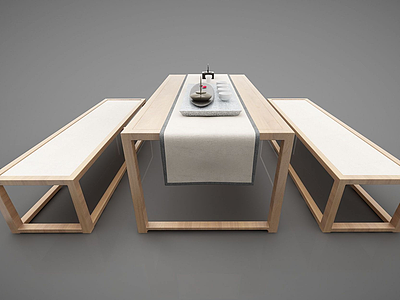 3d日式条形餐桌模型