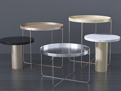 3d现代小圆桌咖啡桌组合模型