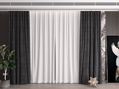 3d现代窗帘纱帘模型