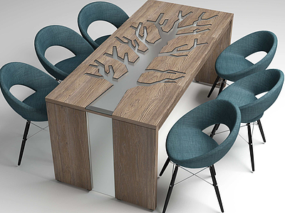 现代实木镶嵌休闲桌椅模型3d模型