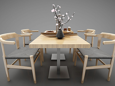 3d木质餐桌椅模型