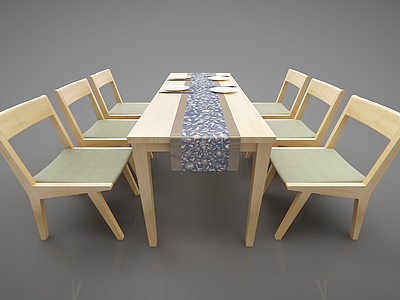 新中式餐桌模型