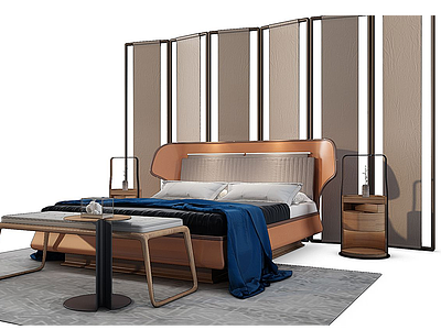 3d新中式床模型