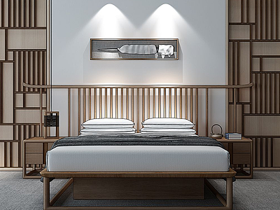新中式床模型3d模型