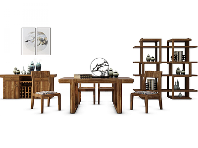 新中式茶桌3d模型
