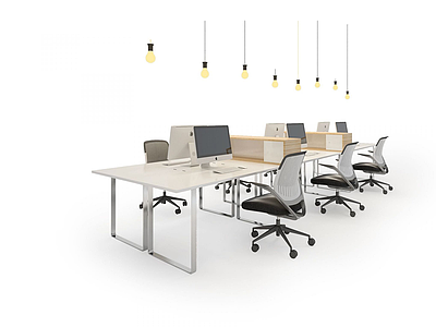 工业办公桌椅组合模型3d模型