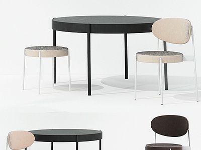 3d现代圆桌椅组合模型