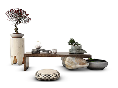 3d中式茶桌模型