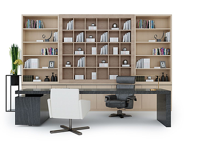 老板台书柜模型3d模型