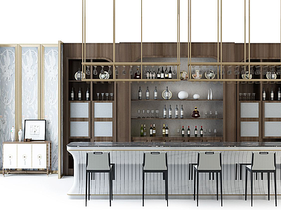3d现代欧式酒柜吧台模型