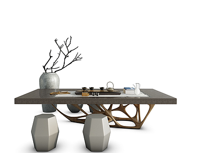 3d中式茶桌组合模型