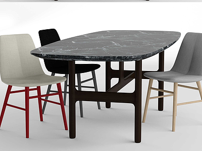 3d现代大理石桌椅模型