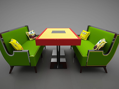 3d卡座餐厅桌椅模型
