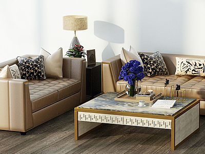 美式沙发茶几台灯组合模型3d模型