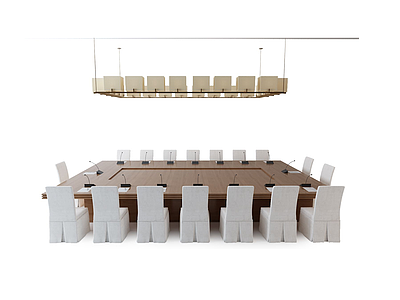 3d会议桌椅吊灯模型