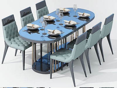 3d现代休闲餐桌椅面包椅模型