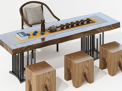 新中式茶室桌书桌模型3d模型