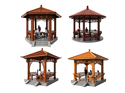 现代木质亭子凉亭组合模型3d模型