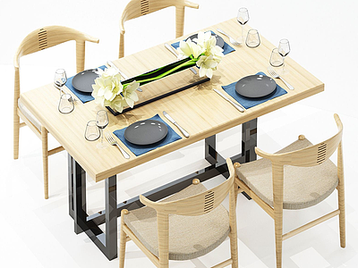 现代实木餐桌椅休闲模型3d模型